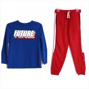 Garanimals boys red sweatpants joggers long sleeve blue t shirt outfit size 7